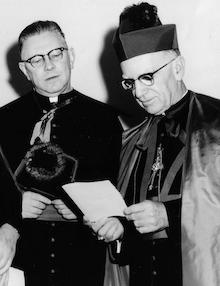 Monsignor George Shea, (1910-1990), rector (1961-1968), left; Most Reverend Thomas A. Boland (1896-1979), rector (1943-1947), Archbishop of Newark (1953-1974), right.