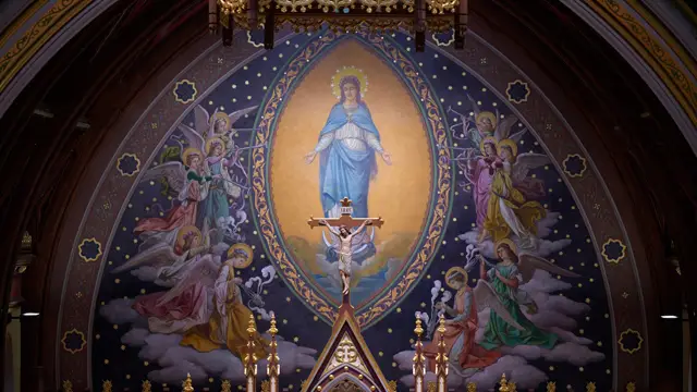 Mural of the Virgin Mary in the university chapel