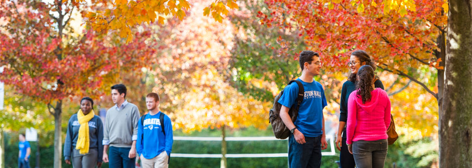 Students on campus in the fall. 