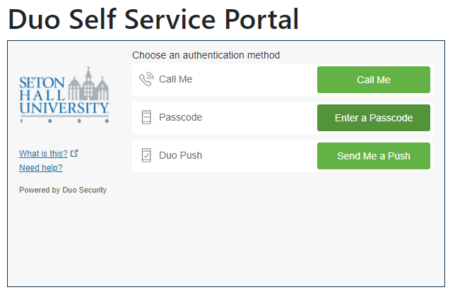Duo self service portal authentication screen