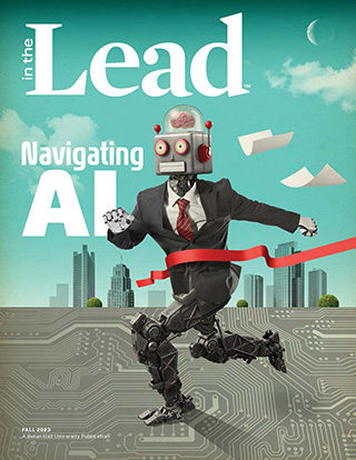 A photo of the Fall 2023 magazine cover of In the Lead, a magazine published by the Buccino Leadership Institute.