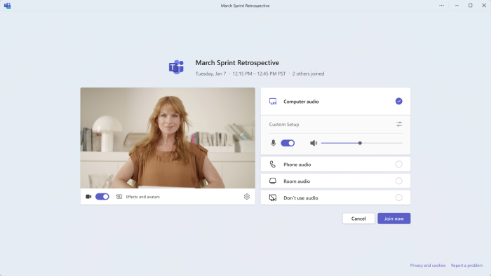 Microsoft Teams pre-join screen display with meeting details.