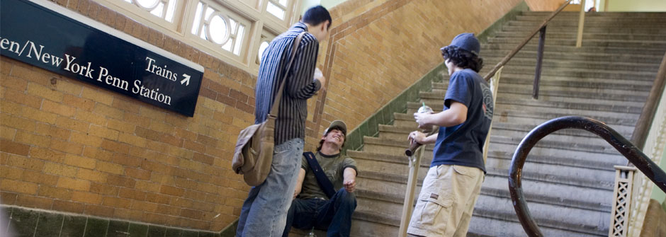 Students at train station