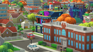 Image of an animated town within the Venture Valley game.