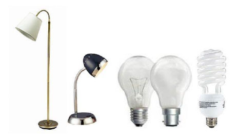 Lamps with Incandescent or Compact Fluorescent Light Bulbs